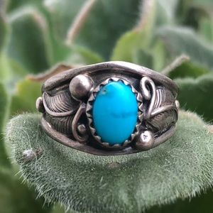 Vintage Navajo Turquoise Sterling Silver Ring Sz 6